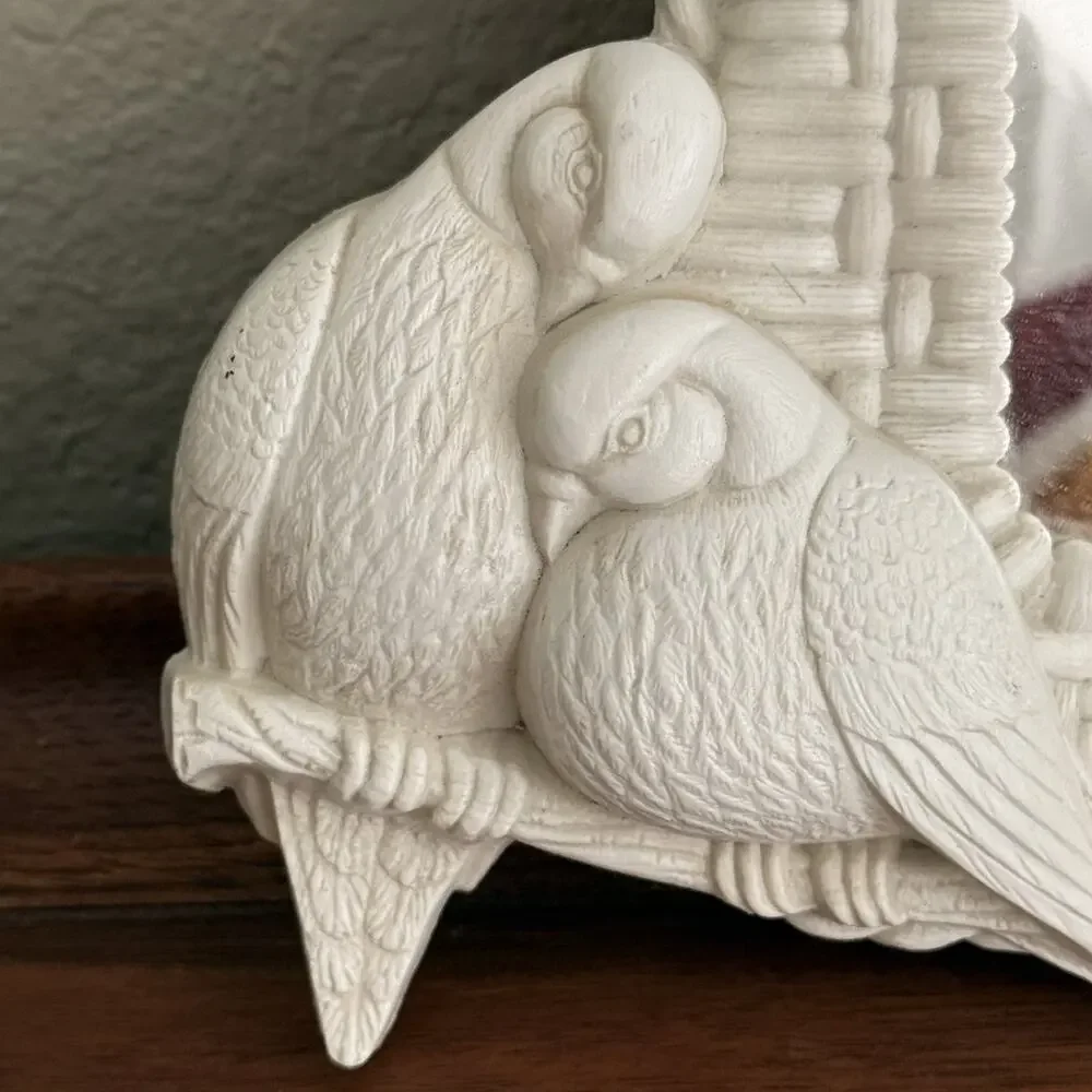 Vintage Wall Mirror w/ Birds Gallery Wall Plastic Frame Cream Color Boho Retro